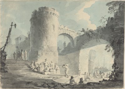Havnescene af Follower of Claude Joseph Vernet