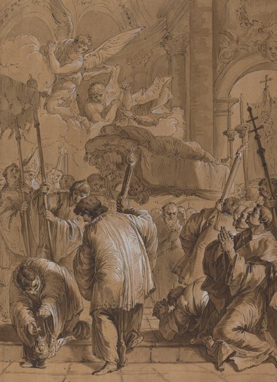 Begravelsesoptog af en helgen med engle af Follower of Francesco Fontebasso