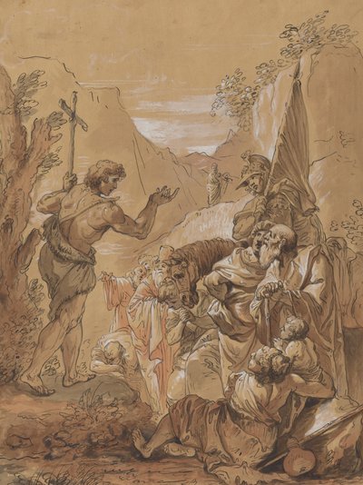 Johannes Døberens forkyndelse i ørkenen af Follower of Francesco Fontebasso
