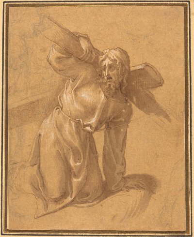 Kristus falder under korset af Follower of Francesco Salviati