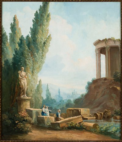 Landskab med ruinerne af Sibylletemplet i Tivoli af Follower of Hubert Robert