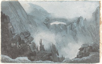 Bjergscene med klipper af Follower of John Sell Cotman