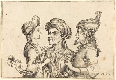 Tre orientalske figurer af Follower of Martin Schongauer