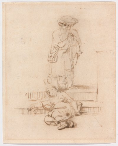Afskrift efter levitten og den krænkede kvinde af Follower of Rembrandt van Rijn