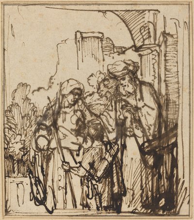 Afskedigelsen af Hagar af Follower of Rembrandt van Rijn