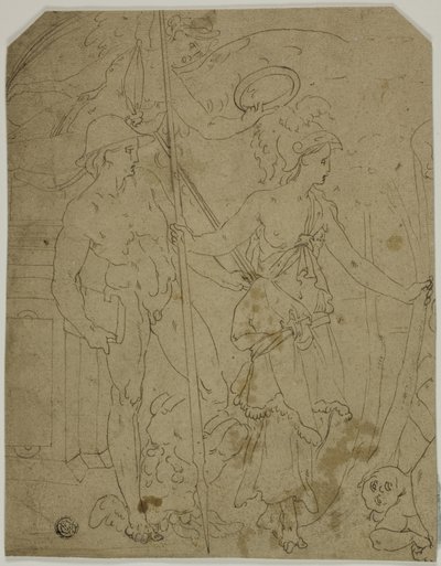 Scene med Mercury og Minerva af Fontainebleau School