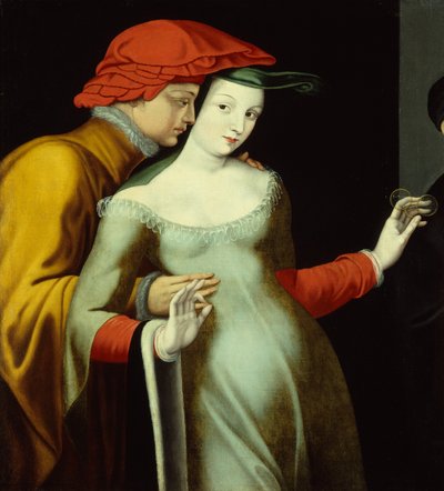 De elskende, ca. 1600 (olie på lærred) af Fontainebleau School