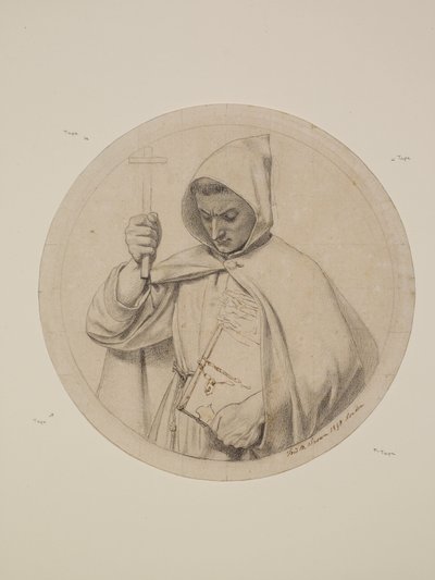 Wycliffe læser sin bibeloversættelse - studie af en munk, der repræsenterer den katolske tro af Ford Madox Brown