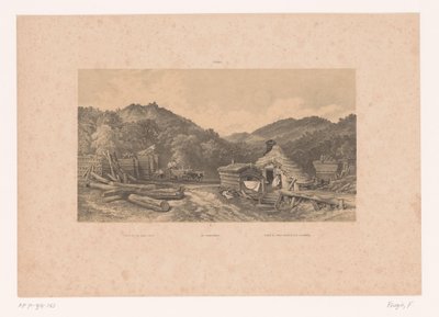 Skovhuggere i Schwarzwald En del af Schwarzwald / Im Schwarzwald / Paisage del Monte Negro (Sur de Alemania) (titel på objektet) Figurer i et landskab (serietitel) af Fortuné Ferogio