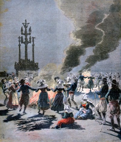 Bål tændt for at fejre sommersolhverv i Bretagne, 1893 af Fortuné Méaulle