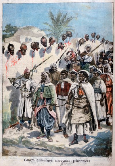 Kolonne af oprørske marokkanere taget til fange ved Tadla af Sultan Abdul-Hafizs hær, 1897. af Fortuné Méaulle