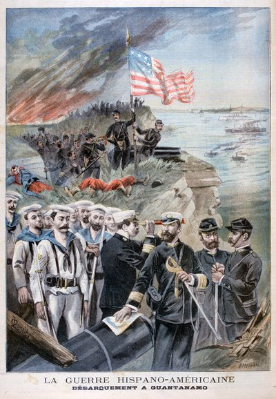 Landstigning af tropper ved Guantanamo, Cuba, 1898. af Fortuné Méaulle