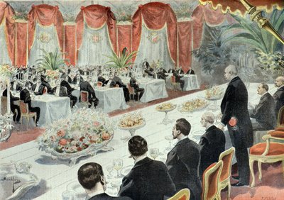 Middag givet til Felix Faure af repræsentanter for handel og industri i 1897 (Kobberstik) af Fortune Louis Meaulle