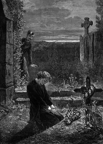 Illustration til romanen "Les Miserables" af Victor Hugo (3. del: Marius), kobberstik af Meaulle: Marius af Fortune Louis Meaulle