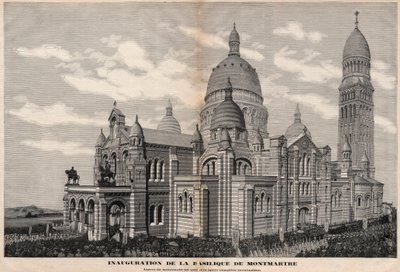 Indvielse af Sacre-Coeur-basilikaen i Montmartre i 1891 (monumentet ser ud som det vil være efter fuldstændig færdiggørelse) - Indgravering af Meaulle i 1891 af Fortune Louis Meaulle