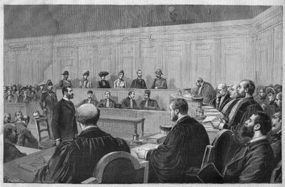 Toulon-skandalen i 1891: Fouroux-affæren - Jonquieres - retssalen, vidneudsagn - Indgravering af Meaulle i "Le journal illustrious"" fra 1891 af Fortune Louis Meaulle