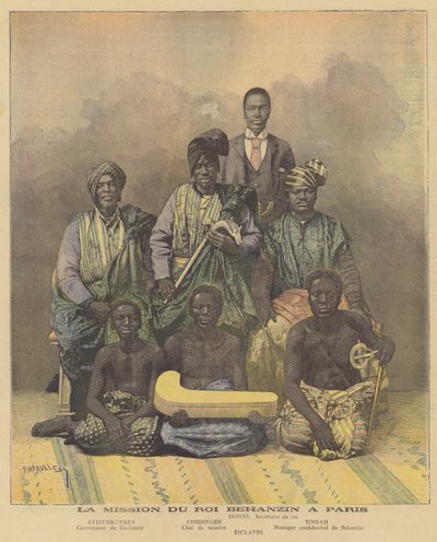 Medlemmer af den dahomeanske konge Behanzins mission til Paris (farvelitografi) af Fortune Louis Meaulle