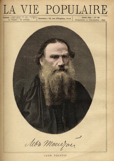 Portræt af Leon Tolstoi (1828-1910), russisk forfatter. Illustration af F. Meaulle. Stik fra 1890 i "La vie populaire". Privat samling af Fortune Louis Meaulle