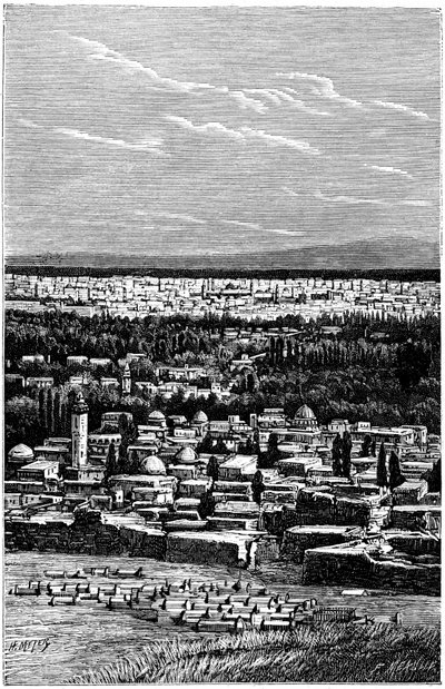 Syrien: Damaskus omkring 1900 - muslimsk kirkegård - gravering af Meyer og Meaulle fra bogen "A l