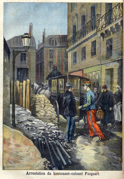 Dreyfus-affæren "Arrest af oberstløjtnant Picquart (1854-1914) i "Le Petit Journal", januar 1898 (gravering) af Fortune Louis Meaulle
