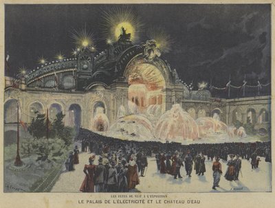Elektricitetspaladset og vandslottet om natten, Exposition Universelle 1900, Paris af Fortune Louis Meaulle