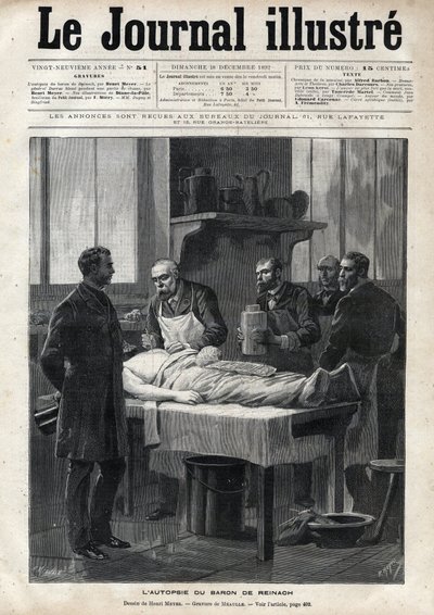 Obduktionen af baron Jacques de Reinach (1840-1892) i 1892 - gravering af Meaulle i "The Illustrous Journal" fra 1892 af Fortune Louis Meaulle