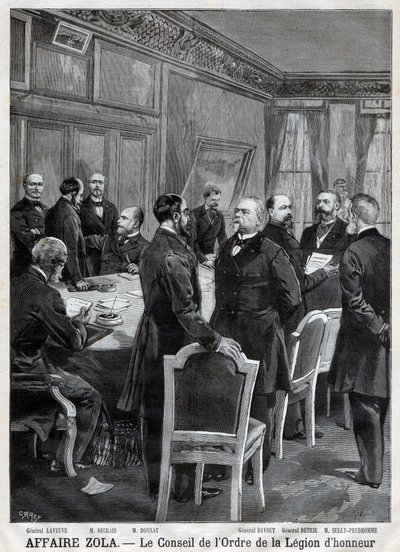 Rådet for National Order of the Legion of Honor under Dreyfus-affæren, i Indgravering af F. Meaulle efter Garrey. "Le Petit Journal", 24. april af Fortune Louis Meaulle