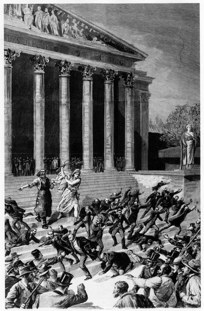 Almindelig valgret og republikken, der jager købmænd fra templet - i "" Le Journal illustré""" af 25/12/1892, komposition af Henri Meyer, gravering af Meaulle. af Fortune Louis Meaulle