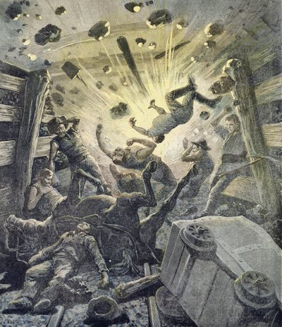 En gassprængning, illustration fra det illustrerede supplement til Le Petit Journal, 2. april, 1892 af Fortune Louis Meaulle and Henri Meyer