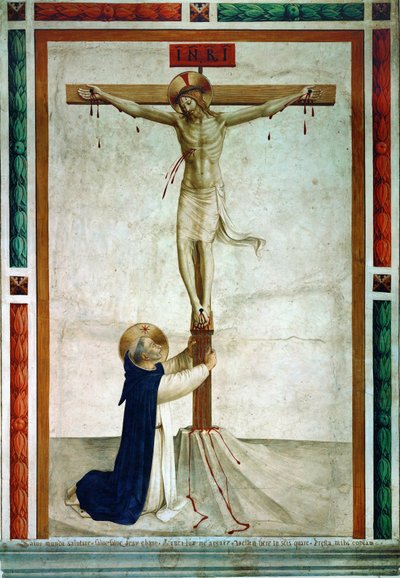 Sankt Dominikus tilbeder krucifikset (freskomaleri) af Fra (c.1387-1455) Angelico