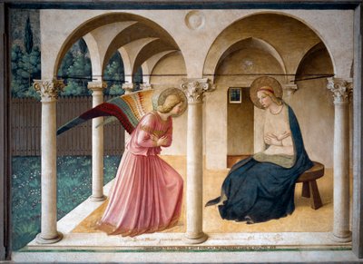 Bebudelse. Fresco af Guido di Pietro (eller Fra Giovanni da Fiesole) kendt som Fra Angelico eller il Beato (1400-1455). 1442 230 cm x 321 cm Museum of San Marco, Firenze. af Fra  Angelico