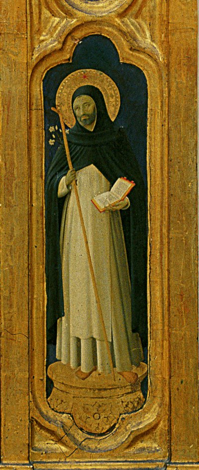 Detalje af Santa Trinita altertavle, ramme og tinder af Lorenzo Monaco (Piero di Giovanni) (ca. 1370-1425) færdiggjort ca. 1434 (tempera & guld på panel) af Fra  Angelico