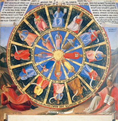 Indsats, der forestiller det mystiske hjul med figurer af profeter og evangelister, panel fra Armadio degli Argenti (sølvkiste) med Jesu liv af Fra  Angelico