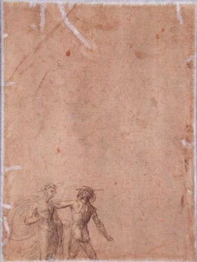 To figurer (verso) (sort og gul kridt forhøjet med hvidt på papir) (for recto se 152658) af Fra 1472-1517 Bartolommeo