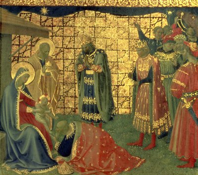 Tilbedelse af Magi, detalje fra et predella-panel, 1434 tempera på paneldetalje af 98904 af Fra Angelico
