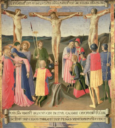 Kristus på korset mellem de to tyve, detalje fra panel fire i Santissima Annunziatas sølvskattekammer, ca. 1450-53 (tempera på panel) af Fra Angelico
