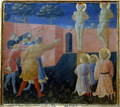 Korsfæstelse og stening af Saint Cosmo af Fra Angelico