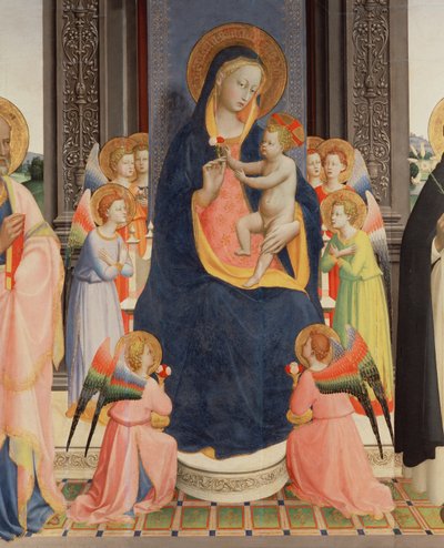 Detalje fra Politico Di San Domenico, der viser Jomfruen og Barnet på tronen med otte engle, ca. 1422 (tempera på panelet) (se også 43912, 238446) af Fra Angelico