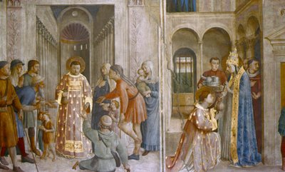 Pave Sixtus II giver kirkeskat til St. Laurence, midten af det 15. århundrede. af Fra Angelico