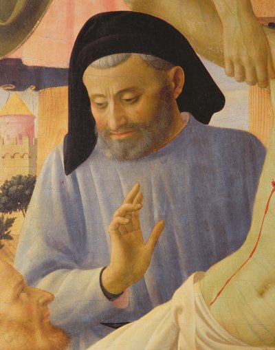 Santa Trinita, detalje af Josef af Arimathaea, c.1434 tempera & guld på panel af Fra Angelico