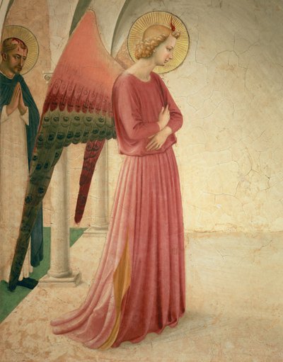 Bebudelsen, detalje af englen Gabriel og St. Peter Martyren, 1442 fresco se 72388 af Fra Angelico