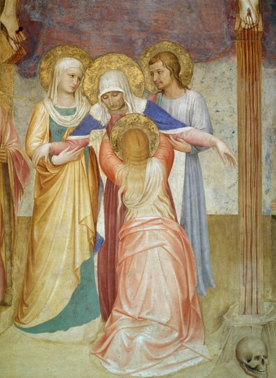 Korsfæstelsen, detalje af jomfruen og ledsagere fra kapitelhuset, 1441-42 fresco af Fra Angelico