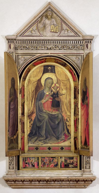 Linaiuoli-triptykonen (med åbne skodder): Jomfruen og barnet på tronen med Skt. Johannes Døberen og St. Markus, 1433 (tempera på panel) (for detaljer se 119416) af Fra Angelico