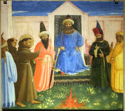 Francis tilbyder at gå gennem ild for at omvende sultanen af Egypten (Legenda maior, IX, 8). af Fra Angelico