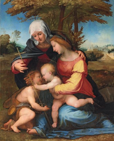 Madonnaen og barnet i et landskab med Saint Elizabeth og spædbarnet Saint John the Baptist, 1516 af Fra Bartolomeo