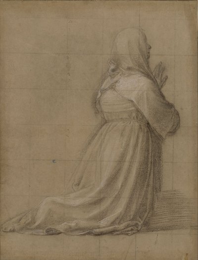 Knælende kvinde i bøn, set bagfra (studie til figuren af Sankt Katharina) af Fra Bartolomeo