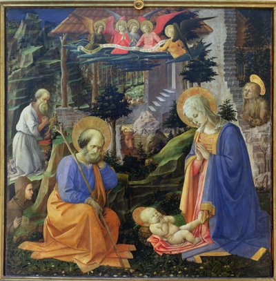 Tilbedelse af barnet med SS. Hilary, Jerome, Mary Magdalene og Engle (tempera på panel) af Fra Filippo Lippi