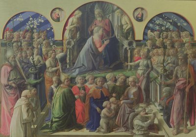 Jomfruens kroning med hellige og engle, 1441-47 (tempera på panel) af Fra Filippo Lippi