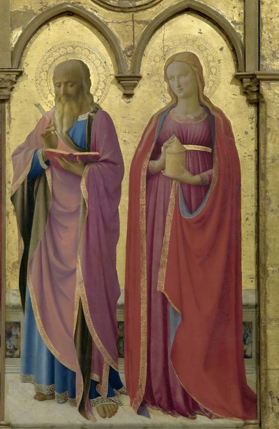 De hellige Matthæus og Maria Magdalena. Cortona Polyptykon, ca 1437. af Fra Giovanni Angelico da Fiesole