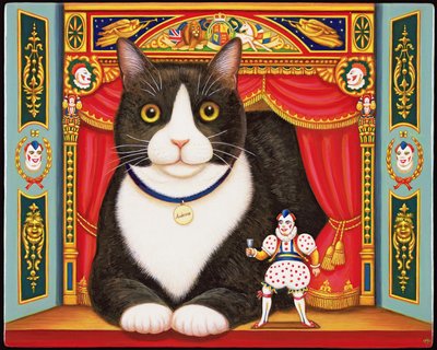 Ambrose the Theatre Cat, 2007 (olie og tempera på panel) af Frances Broomfield